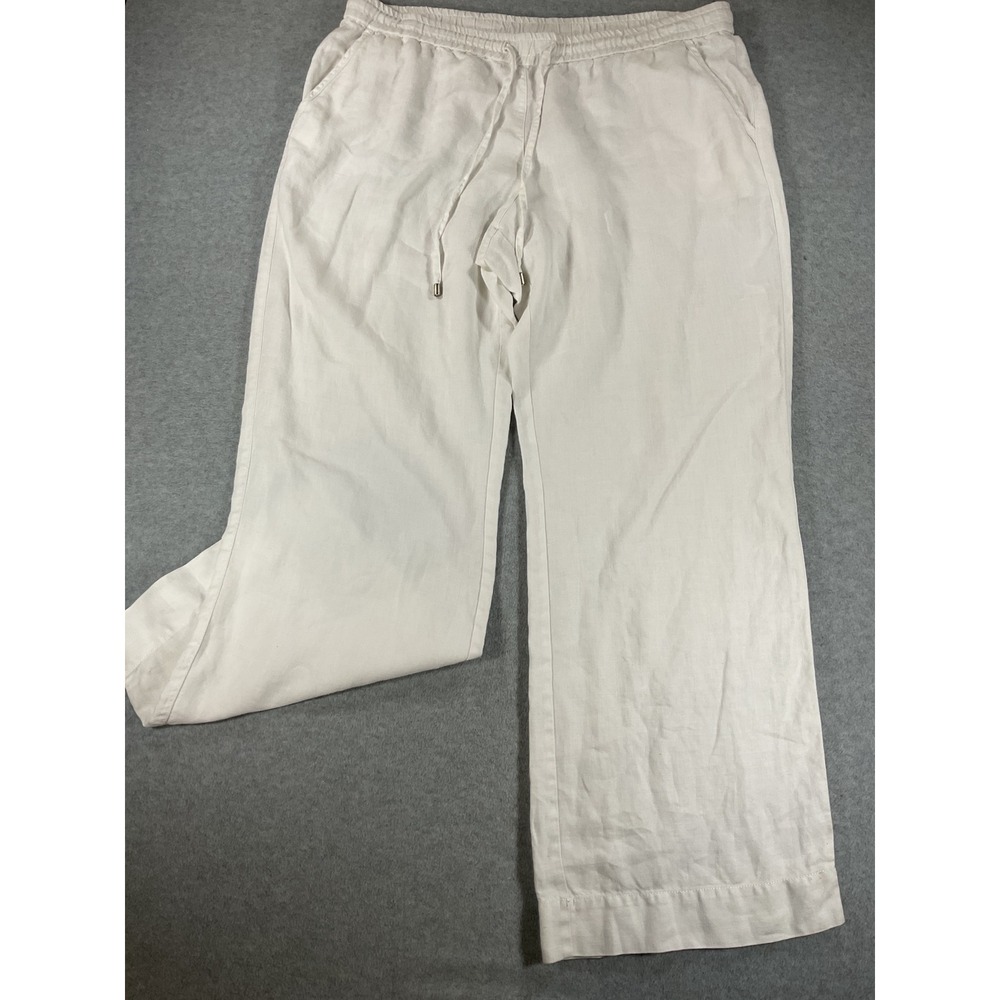 Tommy Bahama Womens White 100% Linen Wide Leg Drawstring Pants Size Large 3004